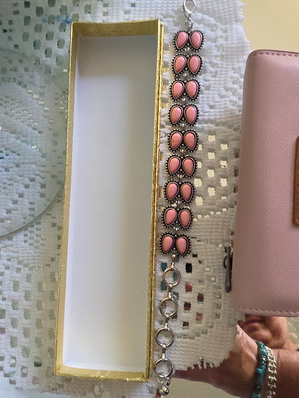Wrangler Pink Teardrop Link Bracelet with Silver Accents